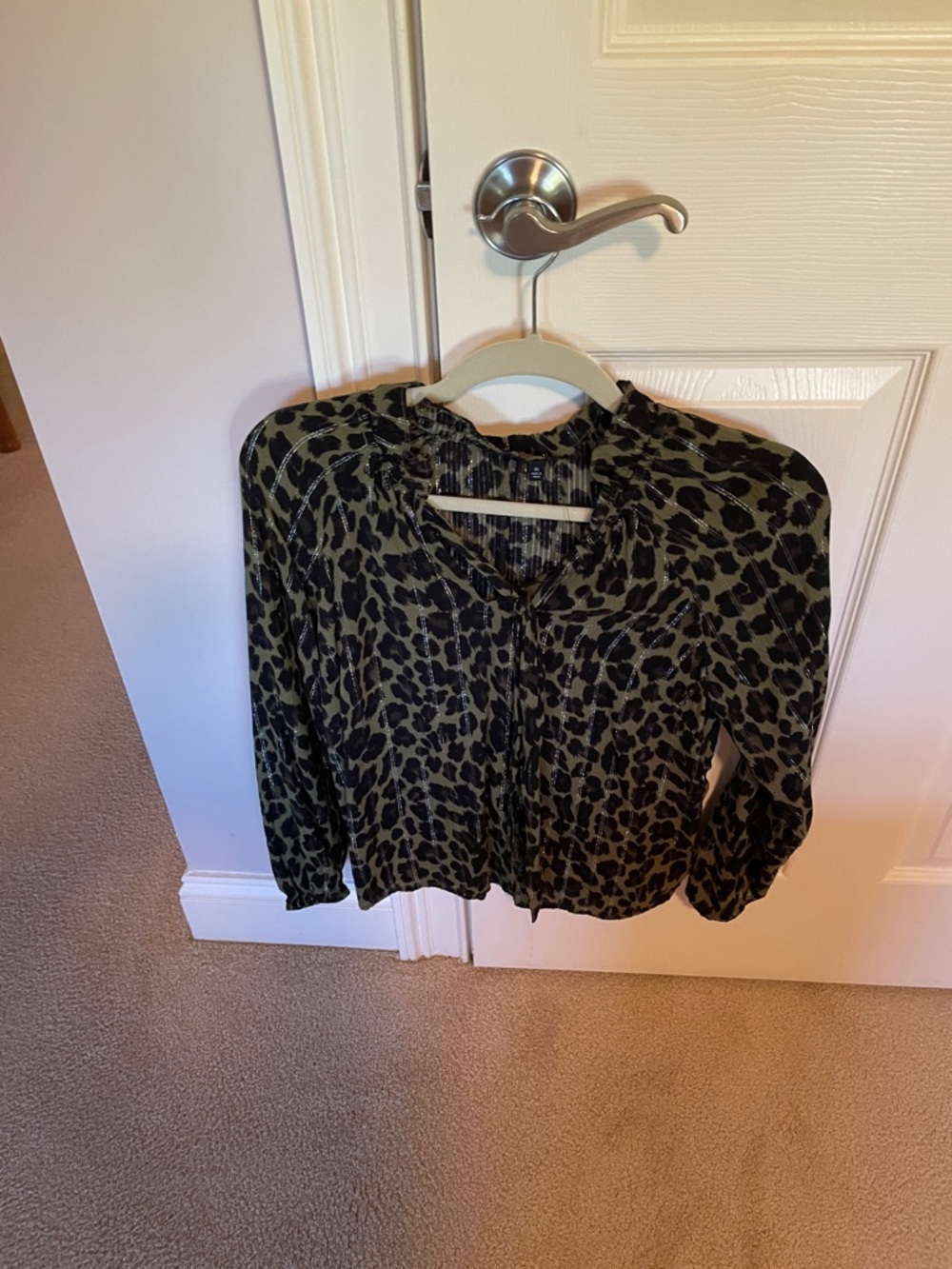 Talbots Olive and Black Leopard Print Blouse